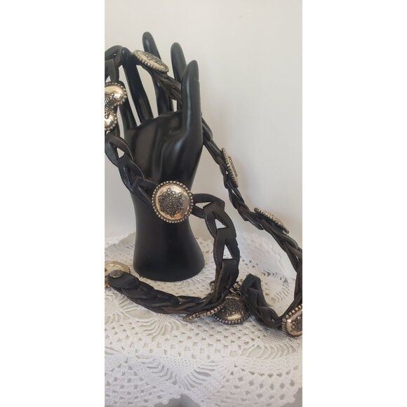 Vintage Cow Boy Belt Silver Tone Heart Shape Round Sherif Like Circles - Picture 7 of 10